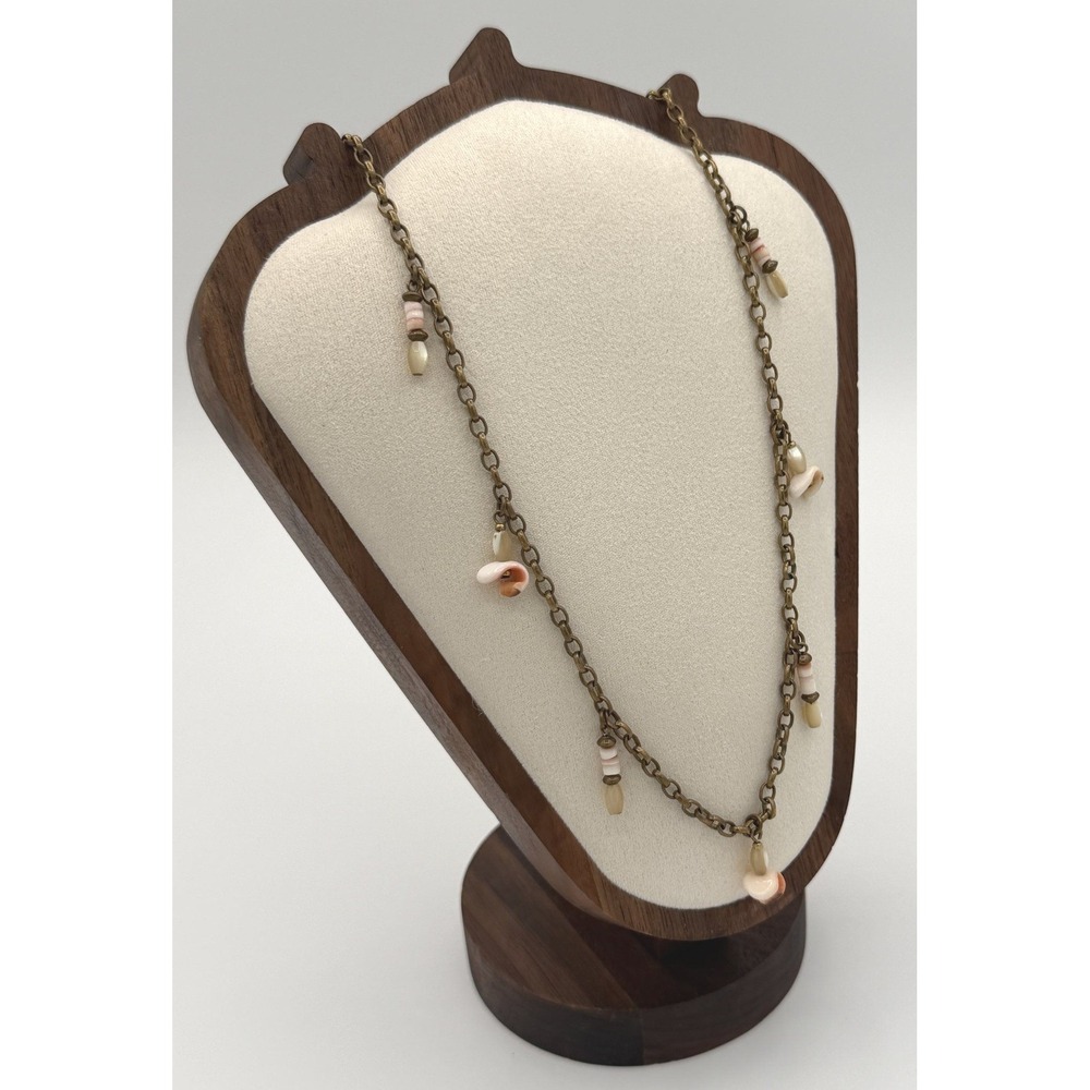 Marjorie Baer SF Shell Charm Chain Necklace Antiqued Brass Tone Boho - Picture 3 of 9